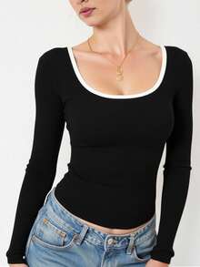 2025 Herbst/Winter Neue Damen Rollkragen T-Shirt - Modischer lässiger figurbetonter undurchsichtiger Oberteil mit Farbblockdesign, minimalistischer Pendler- und Sportlicher Stil. Mit Schlitzmanschetten für einen schlanken Effekt. ShirLässigeizeit, Sport und Büromode.