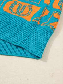 Acelitt Áo len nữ thời trang màu xanh dương kiểu miền Tây, phối màu tương phản, dáng rộng, thích hợp cho mùa đông. - Nhiều màu - Xem 8