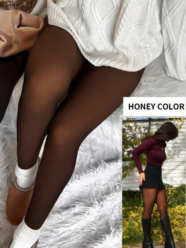 1 Pc Pantyhose Women Winter Thermal Fake Translucent Stockings Warm Fleece Lined Tights For Women's Plush Sock Pants Warm Leggings Women