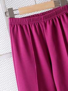 2pcs/Set Young Girl' Casual Minimalist Big Bow Decor Long Sleeve Top And Pants Set, Thermal Lined For Autumn/Winter - Purple - View 5