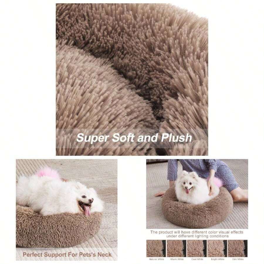 Orthopedic Dog Bed Comfortable Donut Cuddler Round Pet Beds Ultra Soft Washable Dog And Cushion 20''23''30'' 23'' Brown - S(23''x 23'') + 棕色 - 查看 1