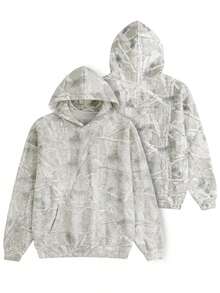Camo Hoodies Valentine'S Day Couple Outfits, Maple Leaf Print Oversized Hooded Vacation Outfits For Women, Y2k Casual Retro Sweatshirt, Fleece Pullover Sweatshirt, Long Sleeve With Pocket, Gray-White Long-Sleeved Pullover Going Out Spring Outfits - Màu be - Xem 2