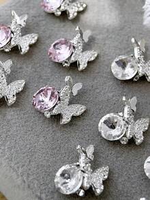 10pcs Nail Charms Nails Nail Supplies Shiny Bowknot Diamond-Encrusted Nail Charms, Light Luxury French Sweetie Metal Nail Supplies Music Festival Travel Festival Celebration, Shiny Pink White White Rhinestones Nail Gems, Suitable For Multi-Functional DIY Accessories Nail Decoration - Multicolor - View 2