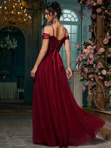 Women Prom Dresses - Burgundy - View 3