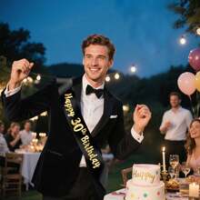 Perfect Birthday Gift - Sparkling Golden Foil Sash For Ages 16,18,21,30,40,50,60 - Party Decoration