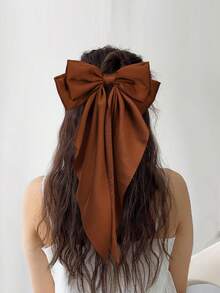 4 Pcs Large Big Oversized Satin Hair Bows With Long Tail Brown Series Elegant Bow Hair Clips French Barrettes Hair Clips Accessories For Women Daily Wear Suitable For Festival Valentine's Day Gifts For Women Outdoor Decor Claw Clips, Hair Slide, Hair Barrettes