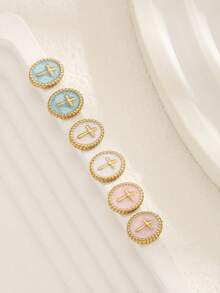 1 Pair Popular Multi-Color Stainless Steel Chain Cross Stud Earrings For Girls Kids Friends Party Glamorous Christian Ascension Day Jewelry Gift For Everyday Wear - Multicolor - View 4