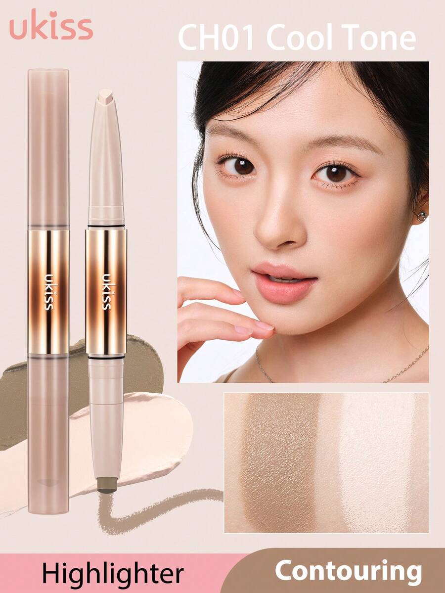 ukiss Dual-Ended Tip Contouring And Highlighter, Contouring And Highlighter Stick, Lightweight And Moisturizing, Full Coverage, Precise Contouring And Highlighting, Long Lasting, Conceals, Shading, Covers, Hydrates, Highlights, Light Sand