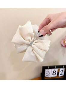 1pc Beige Lace Mesh Bow Hair Claw Clip, Large Shark Claw Clip For Updo Hairstyles Winter Hair Accessories Elegant Hair Clutch