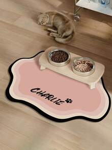 Tapis de nourriture pour animaux de compagnie antidérapant personnalisé, convenant aux chiens et aux chats, séchage rapide et absorbant, avec un nom personnalisé, design de style nordique, tapis de nourriture pour animaux de compagnie durable - Multicolore - Voir 5