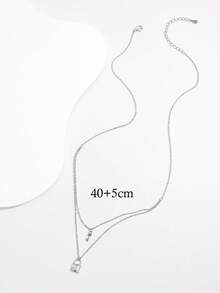 1pc Elegant & Fashionable 925 Silver Cubic Zirconia Double-Layer Key Lock Design Pendant Necklace For Women, Suitable For Dating, Party, Daily Wear, Wedding, Showcasing Charm, Gift