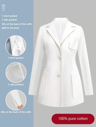 cimmuovere 女士白大褂，多口袋，长袖，棉质，修身，手术服，护士服，工作服，牙医，医疗保健，宠物医院，实验室外套