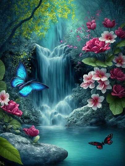 1pc DIY Diamond Painting - Landscape Flowing Water, Home Decor, Full Drill, 30*40cm/40x50cm