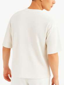 Textured Casual Basic Straight Textured T-Shirt Premium Mesh Plus Size - Off White - 查看 2