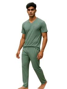 Kit With 2 Men's Pajamas With Short Sleeves And Trousers In Premium Fabric, Assorted Colors - Multicolor - View 4