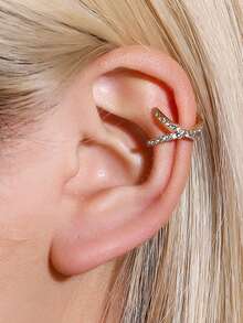 1pc Korean-Style Elegant And Simple Cross Ear Cuffs, Suitable For Banquets, Beach Vacations, Dates, Parties, Valentine's Day, Halloween, Christmas, New Year's Day, And As Gifts