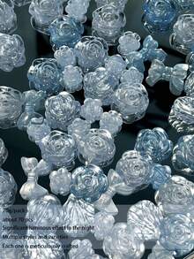 Approx. 80pcs/70g Aurora Blue Mixed Rose Imitation ABS Pearl Crushed Ice Material Mixed DIY Bracelet, Phone Case, Necklace Jewelry, Handmade Gift For Friends, Multi-Purpose Jewelry Accessories With Hole