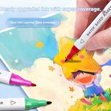 طقم أقلام تحديد ذات طرفين، أقلام رسم فنية قابلة للغسيل للأطفال وطلاب المرحلة الابتدائية، أقلام تحديد متعددة الألوان على أساس المياه للرسم والتلوين