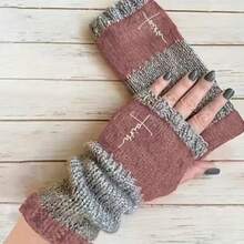1 paire de gants tricotés mode automne et hiver pour femmes. Gants chauds à motif de couture et broderie, sans doigts. Convient pour l'extérieur, le bureau, les étudiants, etc.