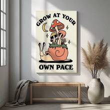 1Pc 2D Flat Printing Snail Mushroom, Naturally Grown, Illustration Art Style Slow Life Philosophy, Moon And Stars Embellishment, Hand-Drawn Cartoon Style Personalized Decoration, Warm And Healing, Modern Minimalist Style Canvas Wall Art For Living Room Office Wall Decor For Bedroom Bathroom Framed Wall Poster Art Prints Ready To Hang Pictures Home Decorations - 彩色 - 查看 4