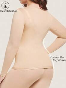 Camisetas sin costuras de talla grande para mujeres, camiseta interior de encaje, ropa de otoño ultradelgada, ropa de otoño para mujeres, ropa interior térmica sólida, cálida y cómoda, de manga larga y cuello redondo, camisetas interiores invisibles de ajuste ceñido y alta elasticidad, capa base de mujer de color beige, blusas ligeras y transparentes de unicolor, básicas y ligeras para otoño e invierno, de tela fina