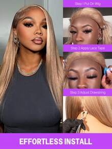 MEGALOOK 13x6 Three-Go™ Lace Front Wig, 100% Virgin Human Hair - Pre-Plucked And Trimmed, Ear To Ear Lace, Transparent Lace Frontal - Lightweight Adjustable Breathable Cap, Soft Elastic, Comfortable Wear All Day, Milk Tea Brown Ombre Wavy, Upgraded Version With Drawstring - Trendy Color - View 4