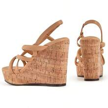 Women Platform Wedge Sandals Cork Slingback Wedges Espadrilles Heels Summer Fashionable Shoewear - Camel - View 4