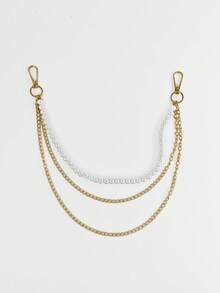 1pc Pearl Double Layer Chain Belt, Gold Color, Fashion & Personalized, Suitable For Women's Daily Wear And Party