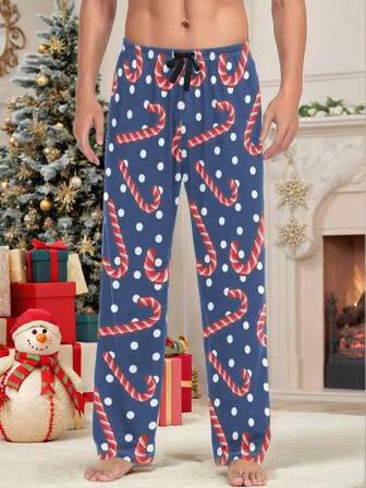 Pantalones de estar por casa casuales con estampado navideño para hombres, otoño/invierno