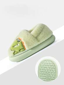 1双新款卡通儿童保暖拖鞋，冬季男女童家居羊毛拖鞋 - 綠色 - 查看 6