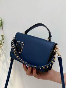 1 Piece Mini Chain Flap Bag With Lock Closure, Elegant Crossbody Bag For Women, Portable Shoulder Bag For Work, Shopping And Travel, Versatile Handbag For All Seasons - Màu xanh lam - Xem 4