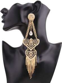 sehuoran 一对夸张长流苏锌合金水钻铜扁蛇链长流苏吊坠大耳环，女士派对饰品 - Style 1 - 查看 7