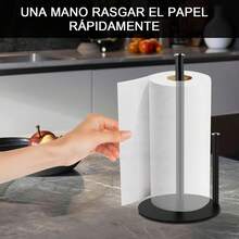 Portarrollos de Papel para Cocina en Acero Inoxidable - Soporte Estable con Base Pesada para Encimera - Dispensador de Toallas Fácil de Usar para Hogar, Baño y Decoración para Cocina (Negro) - Negro y Plata - Ver 8