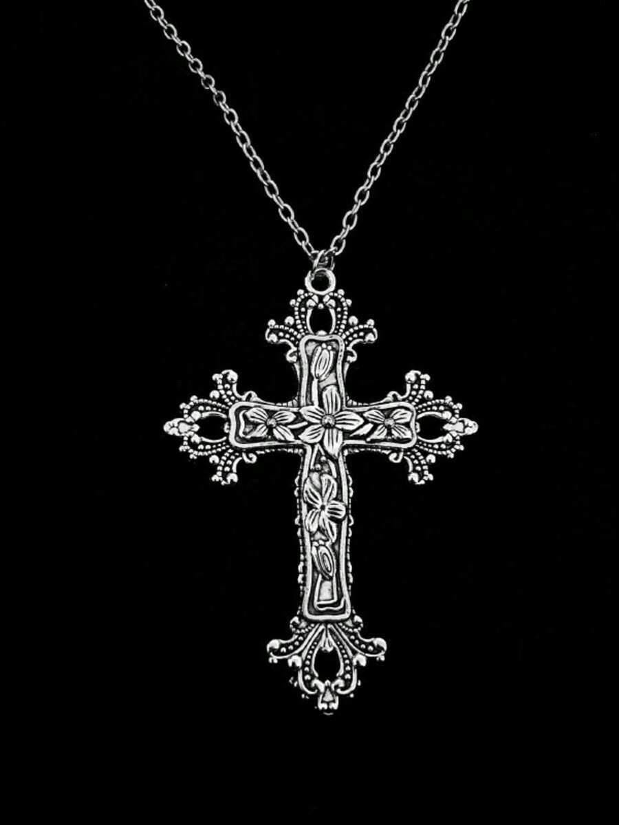 1pc Vintage Minimalist Gothic Baroque Style Exaggerated Personalized Cross Pendant Necklace, Suitable For Daily Wear For Men And Women
