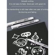1pc/2pcs/6pcs White Permanent Marker Pen - Christmas Edition, Oil-Based Waterproof Paint Pen For Tire Graffiti, Fabric, Wood, Glass, Rock, DIY Christmas Gifts & Decorations - White - View 2