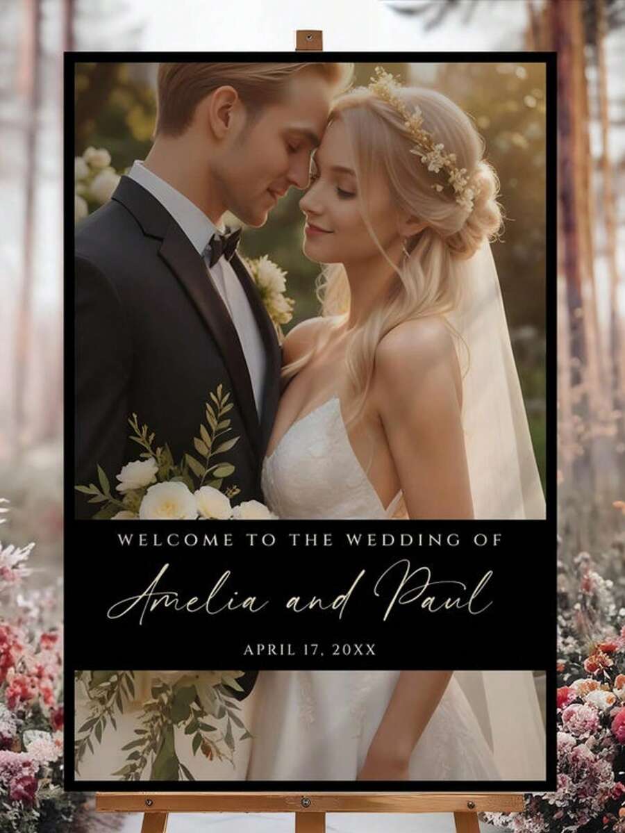 Wedding Welcome Sign Template, Modern Photo Welcome Sign Template, Printable Wedding Reception Poster - Multicolor - View 1