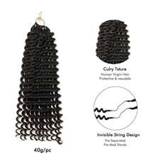 WOWANGEL 14-24 Inch Deep Wave Feathered Crochet Human Hair Extensions, Tight Curly, Pre-Separated, Knot-Free, With Braiding Loops, 40g/Piece, Women Crochet Human Hair Extensions - Natural Black - View 3