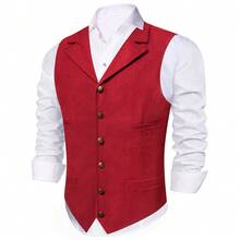 Mens Waistcoat Red Satin Lapel Vest Suit Tuxedo Gilet Coat Wedding Formal Casual Office - 紅色 - 查看 5
