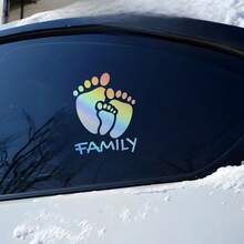 1pc Personalized Family Footprint Text Car Sticker, Suitable For Car Body, Laptop, Motorcycle