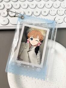 1pc Romantic Butterfly & Snowflake Design PVC Zipper Bag, 3 Inch Instant Photo/ID Card Holder, Idol Fan Collection Display Storage Pouch