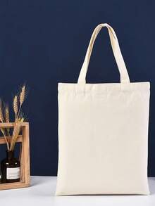 5pcs-3pcs-1pc Blank Canvas Tote Bags, Reusable Fashionable Multi-Functional Shopping Bags, Annual Meeting Gift Bags, DIY Design, Simple And Elegant, Bridesmaid Wedding Gift Bags, Student, Back To School And Teacher Bags, Perfect For Gift Promotion, Giveaways, Trade Shows And More. - White - View 6