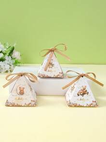 12个装棕熊三角糖果盒，带丝带，可爱棕熊飞机造型糖果盒，适合性别揭晓派对、生日派对餐桌装饰、迎婴派对糖果盒、派对回礼、生日派对、迎婴派对装饰糖果盒、婚礼派对餐桌装饰、礼品包装糖果盒、迎婴派对礼物、性别揭晓派对装饰、迎婴派对装饰 - 棕色小熊baby - 查看 2