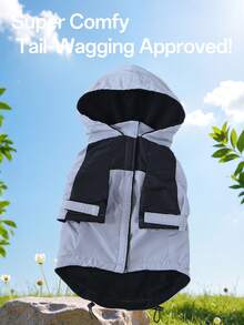 PETSIN 1pc Pet Dog Casual Fashionable Windbreaker Jacket, Colorblock Patchwork Minimalist Design Hooded Long Sleeve Coat For Teddy, Poodle, Small Dogs, Spring/Autumn/Winter