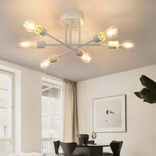 homefire Ceiling Lamp Vintage Ceiling Light Bedroom E27 Retro Living Room Lamp 6-Flame Chandelier White Bedroom Lamp Dining Table Lamp Industrial Rustic Style (Without Bulb) - White - View 9