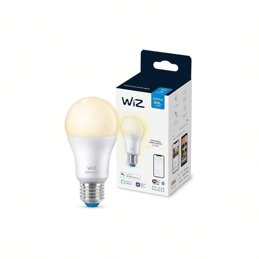 WiZ A60 E27 Screw Mount Dimmable Smart Lightbulb - White - View 1