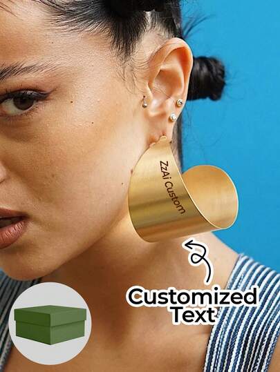 1 par de pendientes personalizados con nombre, (forma de hoja caduca, circular, diseñado con patrón de signo de exclamación), fuente de nombre grabada, pendientes africanos, pendientes grandes. Pendientes destacados y regalados, pendientes hechos a mano, pendientes de oro y pendientes personalizados. Accesorios de moda combinados con ropa, pendientes de acero inoxidable de moda.