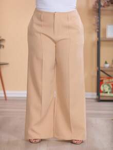 Plus Size Wide Leg Pants, New Fashion Tailored Fabric - 米色 - 查看 4
