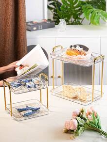 Double Layer Tray, PET Material, Durable And Shatter-Resistant, Multi-Scenario Multi-Function Storage Tray, Suitable For Kitchen, Bathroom, Living Room And Other Tabletop Daily Storage, Suitable For Various Holiday Celebrations, Weddings, Parties, Dinner Parties, Desserts, Snacks, Bread And Cake Trays - Transparent - View 6