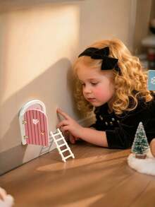 儿童房装饰、女孩卧室配件、婴儿房装饰、木制卡通仙女门、迷你梯子装饰、仙女门挂饰、彩色爱心仙女门、家居装饰、拍照道具、圣诞节、万圣节、生日礼物、万圣节、圣诞节活动及派对用品 - 粉色 - 查看 8