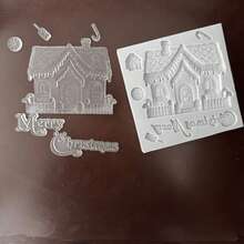 1 pieza Molde de silicona con forma de letra navideña y casa, herramienta para decorar pasteles con fondant, molde de silicona, molde para caramelos, magdalenas y chocolate, accesorios de cocina, herramienta de repostería - Gris Claro - Ver 3